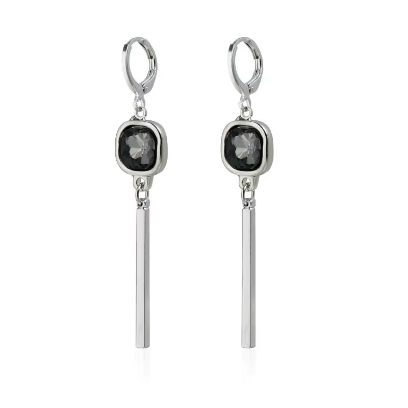 Ensemble de bijoux en verre gris géométrique carré, collier à longues franges superposé, boucles d'o