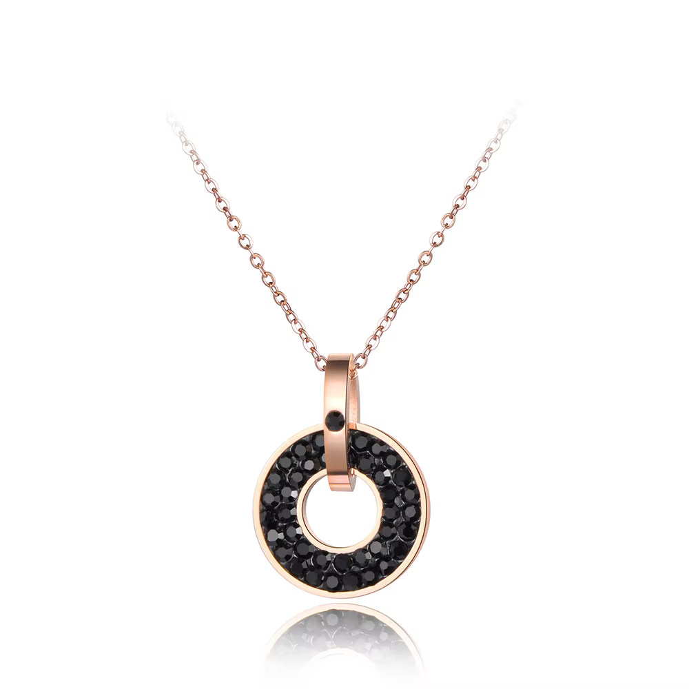 Lokaer – bijoux en acier inoxydable, pendentif en cristaux noirs et blancs, forme ronde, collier cou