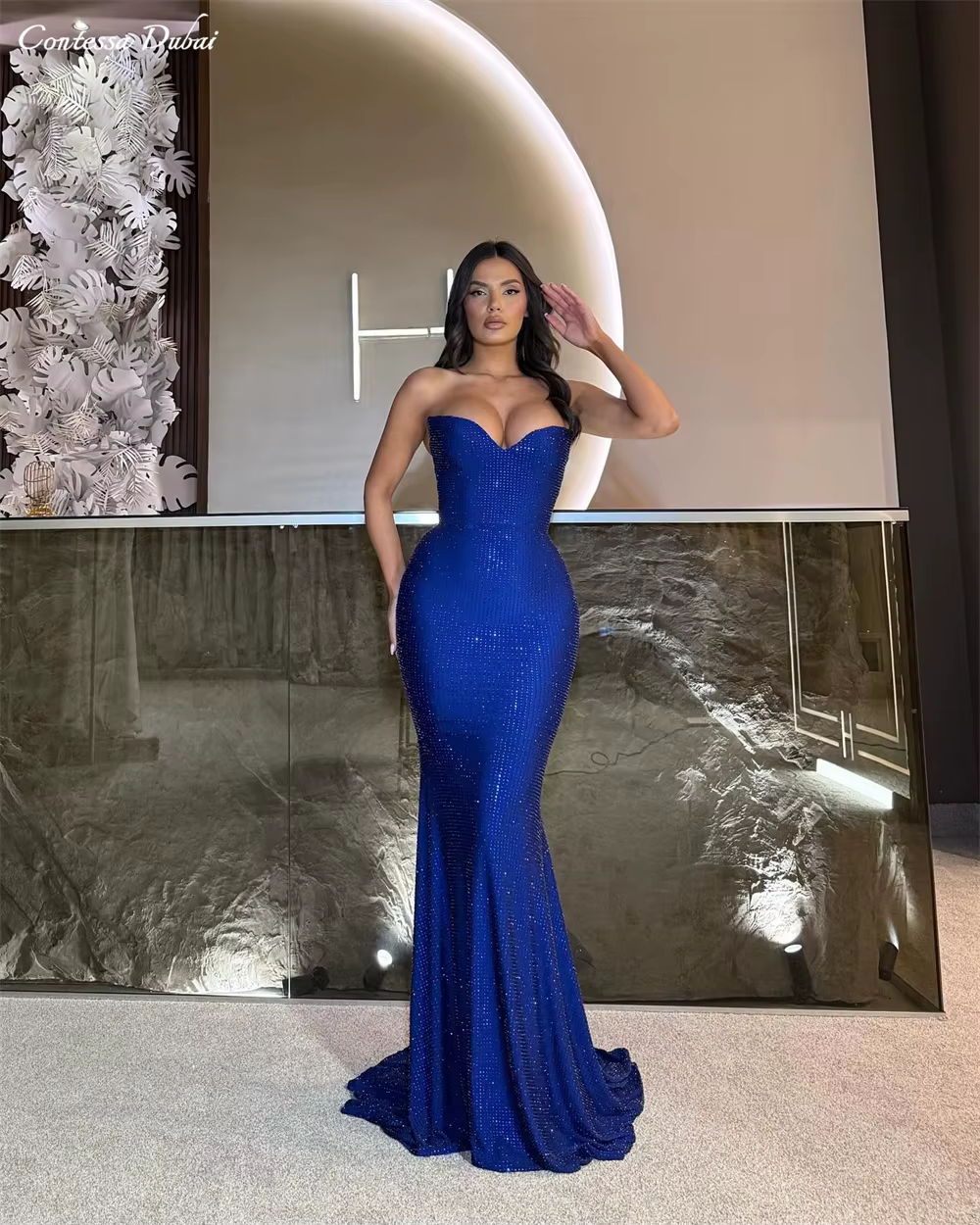 Contessa personnalisé élégant brillant robe évasée sans bretelles robe de bal sirène robes de noche 