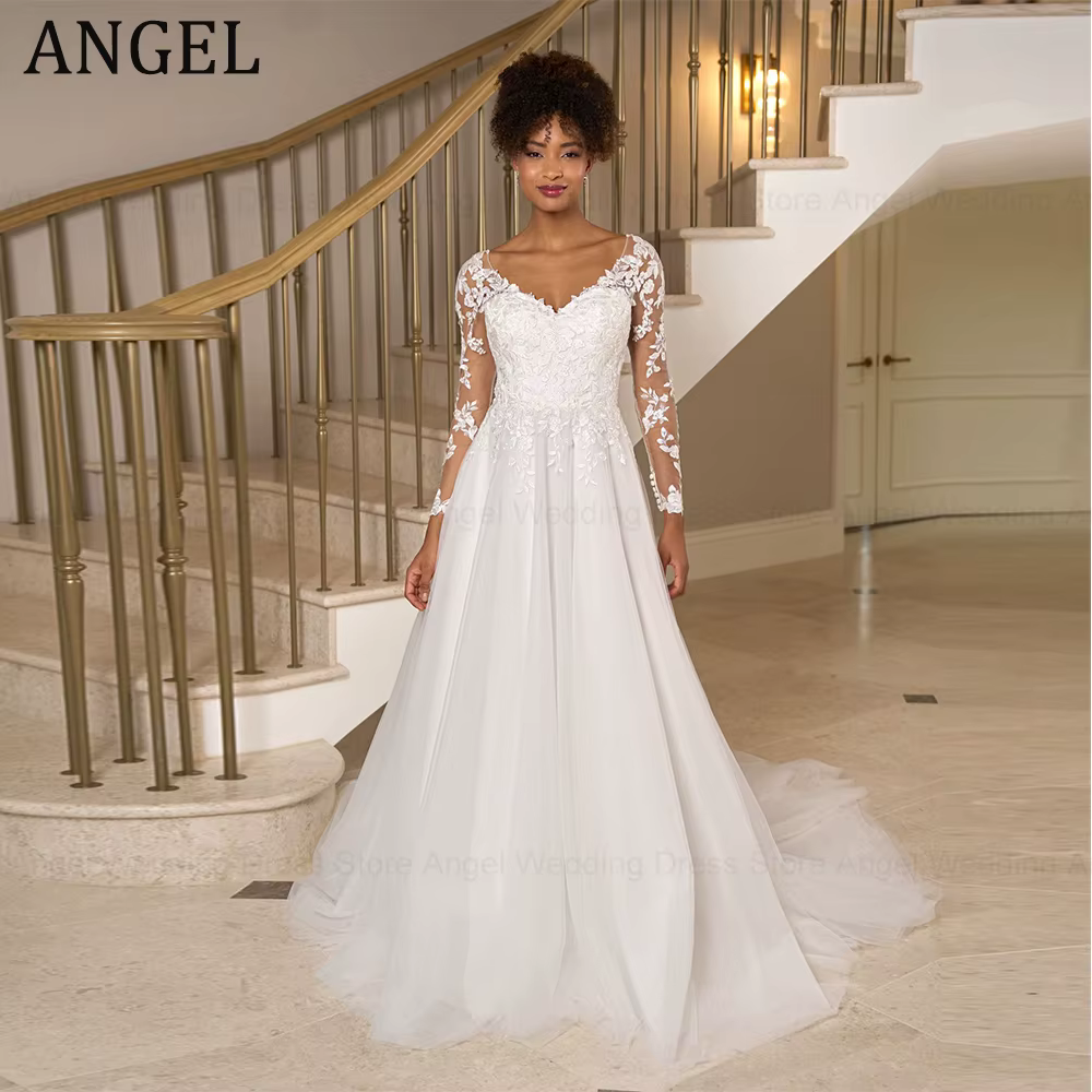 ANGEL robe de mariée élégante 2025 personnalisé dentelle Applique longue robes de mariée civile a-li