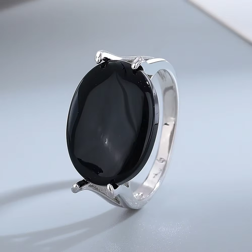 Bague ovale en argent Sterling 925, 13x18mm, Agate noire naturelle, Vintage, pour hommes et femmes, 