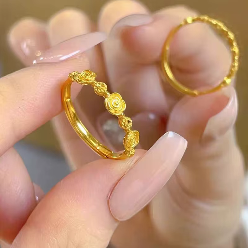 Bague romantique rétro en forme de Rose pour femmes, couleur or véritable 18 carats, bijoux d'annive