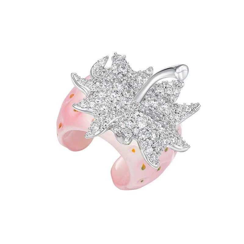 Bague fraise rose scintillant Punk, anneau ouvert, bijoux à la mode pour femmes, cadeau de fête