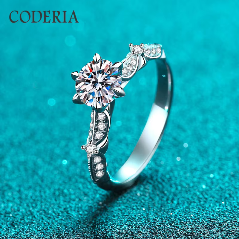 Bague de mariage en argent 100% S925, or blanc 18K, excellente coupe, couleur D, 1 Crt Moissanite VV