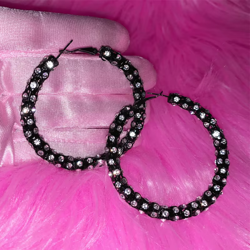 Y2K – boucles d'oreilles noires en cristal brillant, accessoires Sexy, Vintage, bohème, pour femmes,