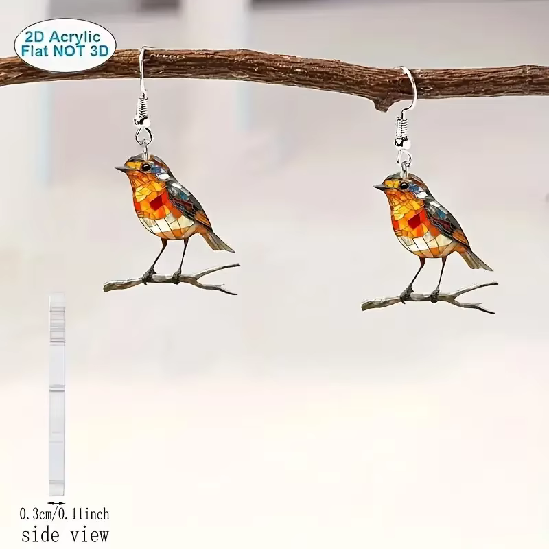 Grand Robin oiseau sur branche Suncatcher 2D plat acrylique mignon boucles d'oreilles personnalisé b
