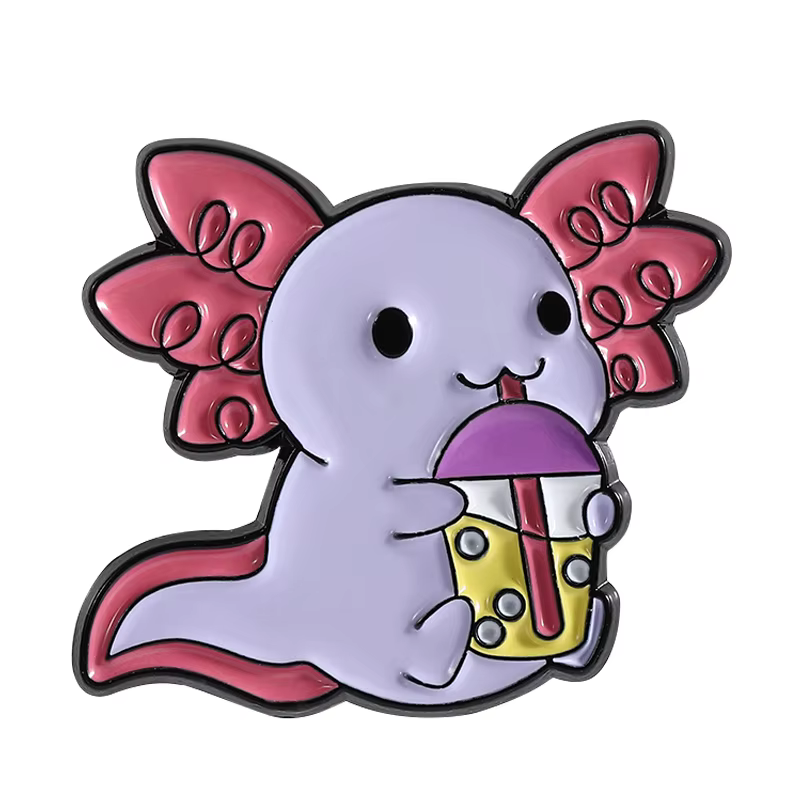 Épingles en émail salamandre personnalisées pour enfants, broches dragon hexagonales roses, badges d