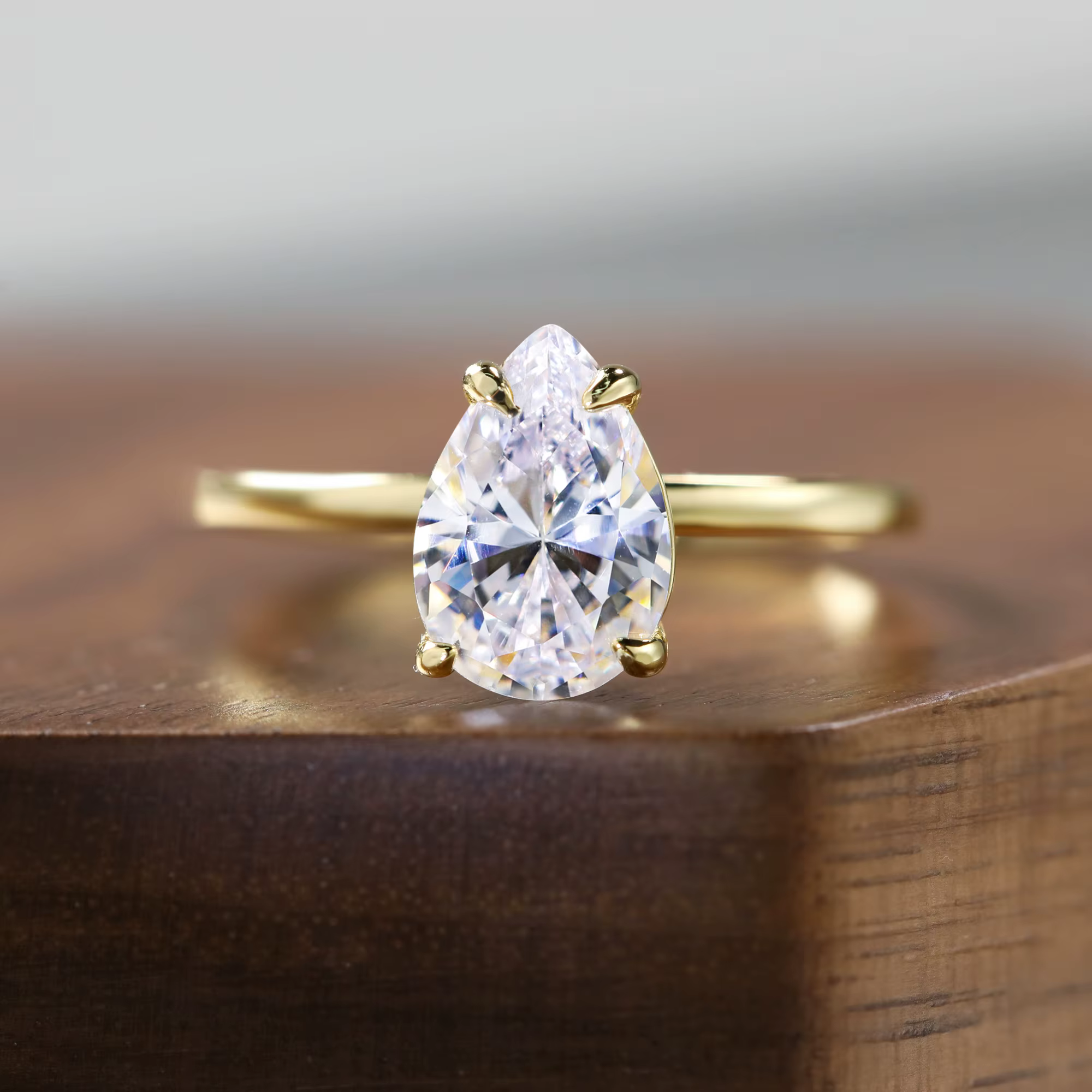 Bague de fiançailles Moissanite en argent regardé 925 pour femme, goutte d'eau, plaqué or 14 carats,