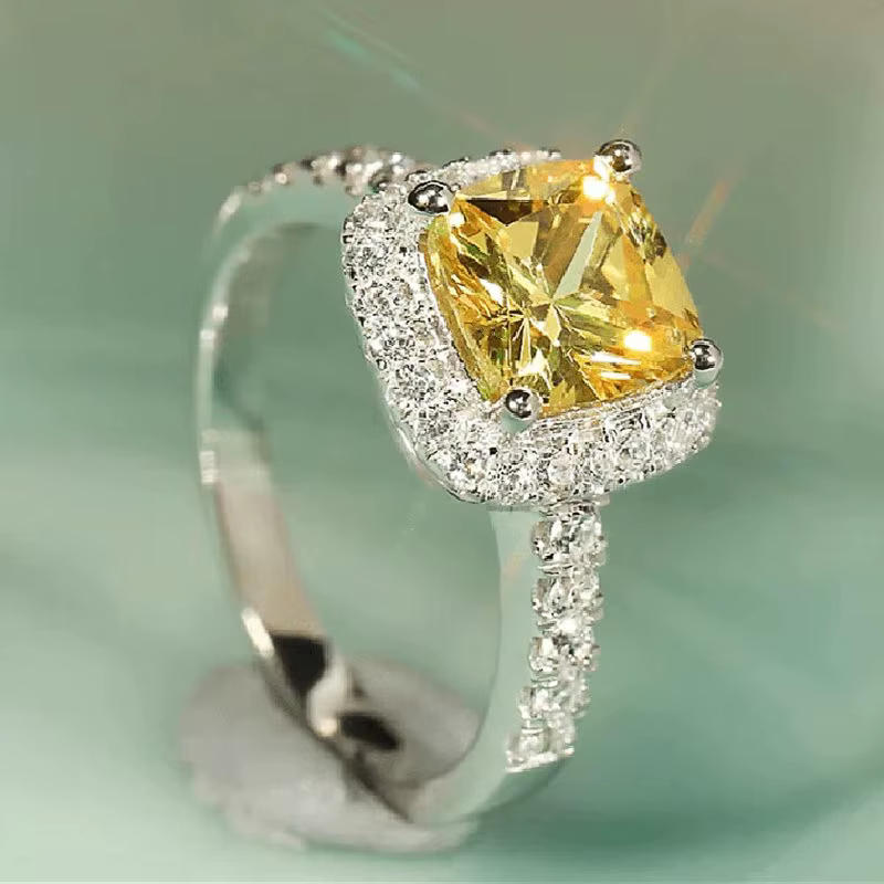 CAOSHI-Bague de mariage en cristal jaune vif pour femme, accessoires esthétiques, bijoux à la mode p