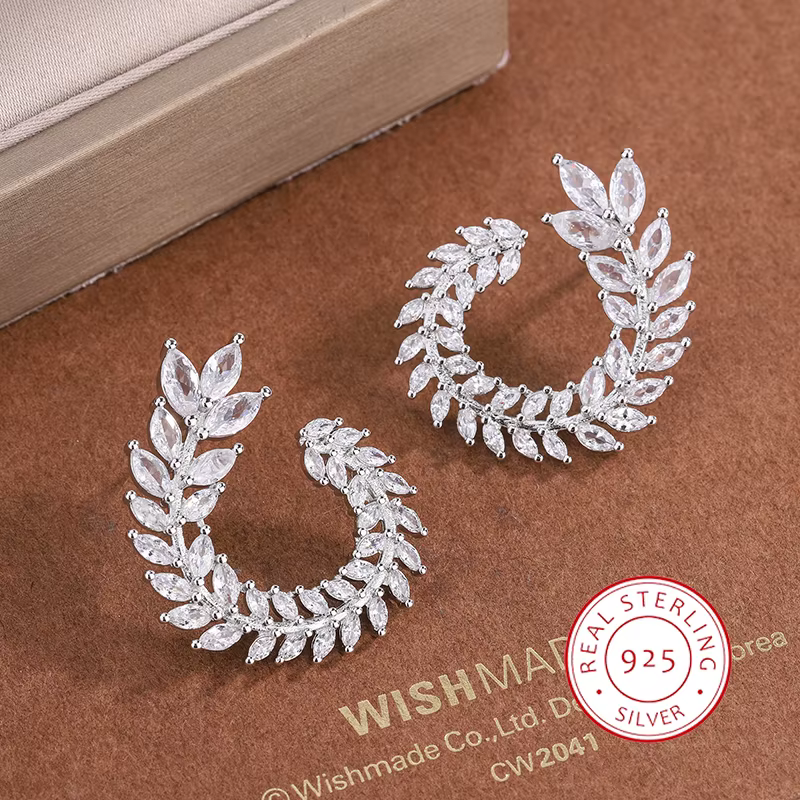 Personnalité créative feuille strass boucles d'oreilles géométrique grandes boucles d'oreilles ronde