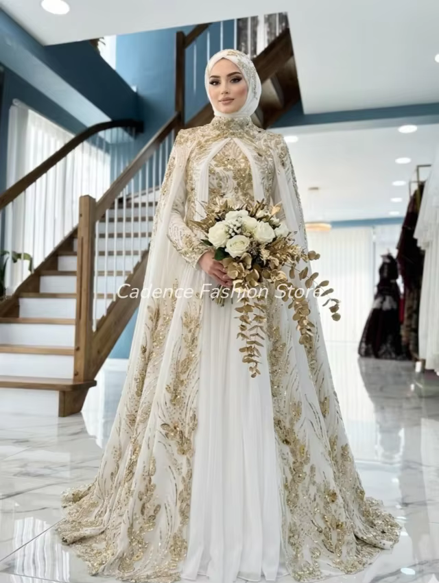 Robes de mariée arabes de luxe, kaftans musulmans blancs فساتين اعراس وسه, robes de mariée de Dubaï 
