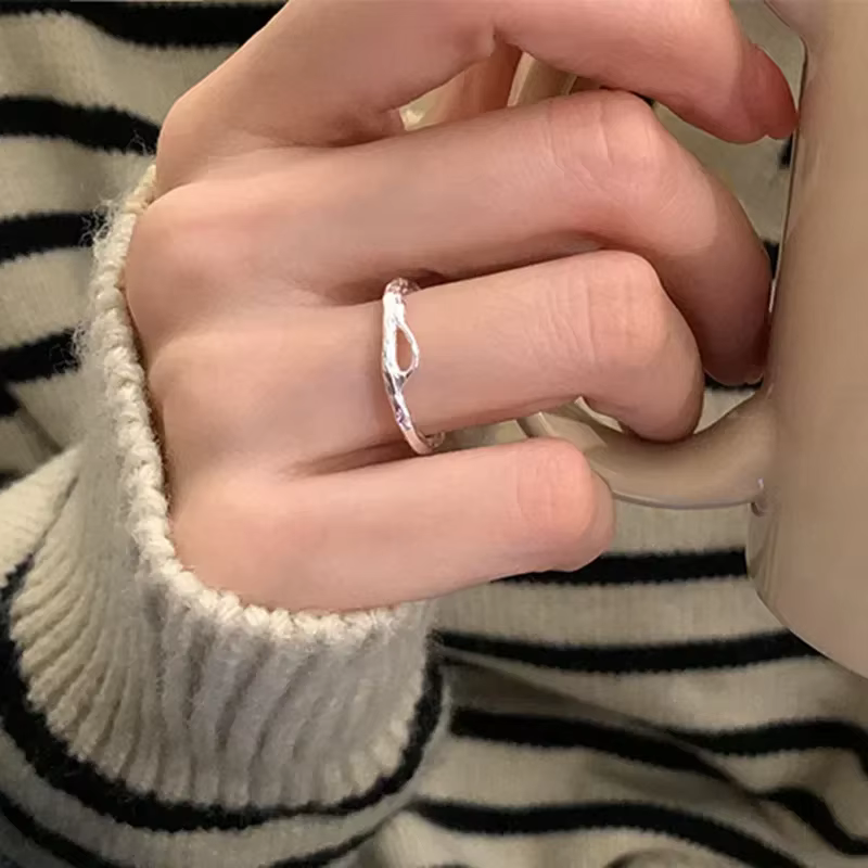 PONYKISS – bague ouverte géométrique irrégulière de couleur argent, réglable pour femmes, bijoux ten