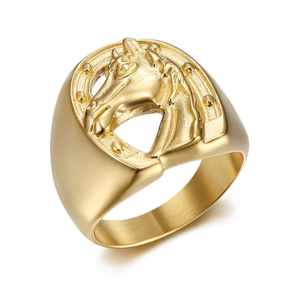 Bague tête de cheval en acier inoxydable pour hommes, fer à cheval punk, gros animaux, bijoux de fêt