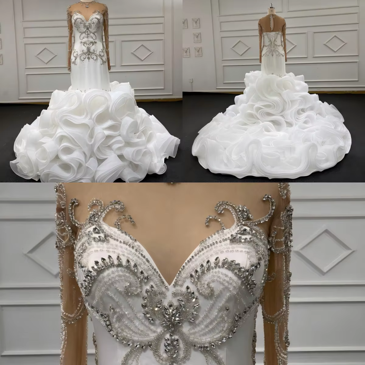 Eslieb-Robes de mariée sirène avec perles lourdes, longue traîne, robes de mariée élégantes, fabriqu