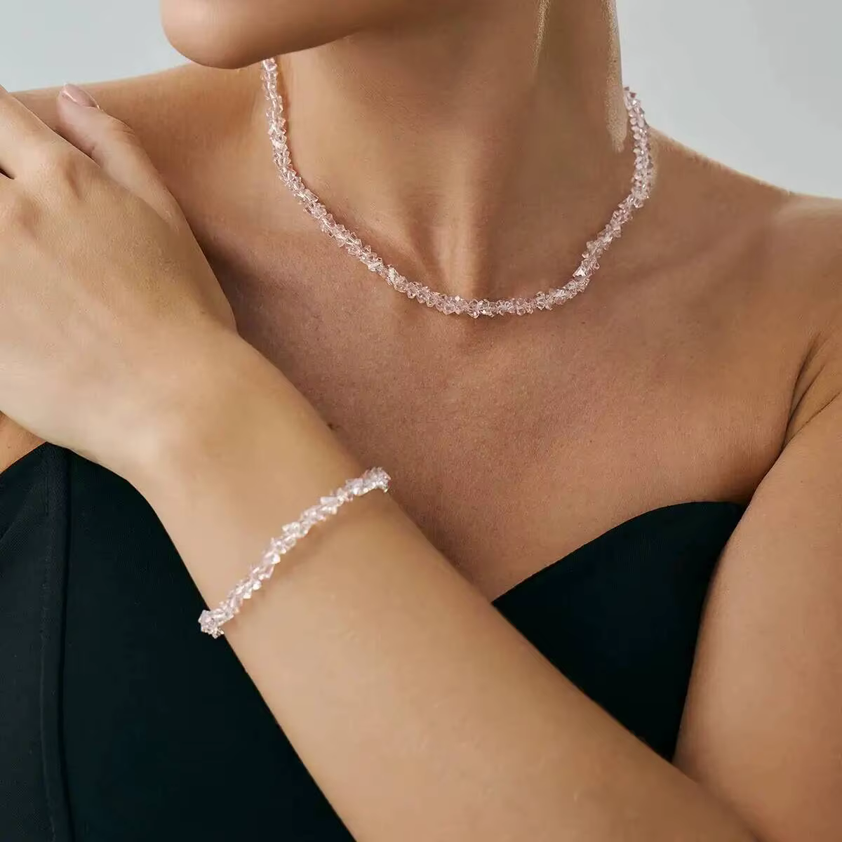 SHIXIN élégant cristal perle chaîne courte collier ras du cou bracelet ensemble de bijoux pour les f