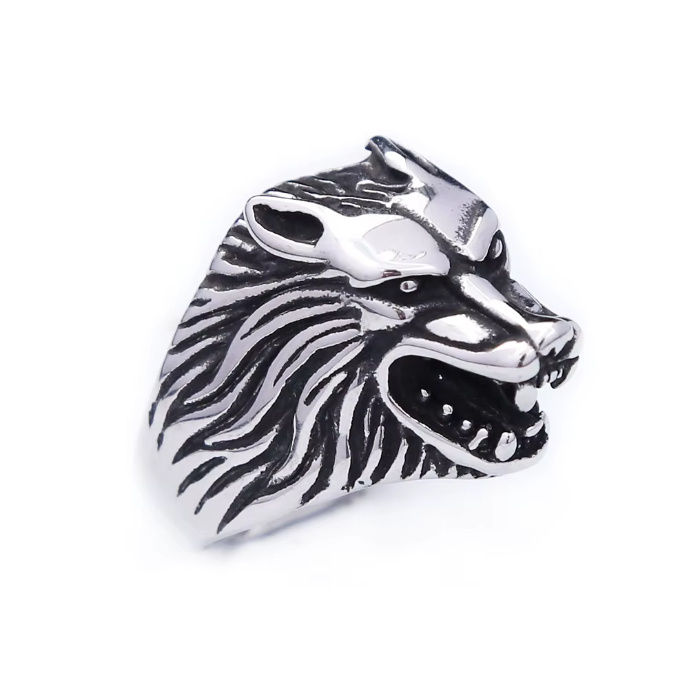 Bague tête de loup Viking nordique, détail Vintage, pour hommes et femmes, anneaux de motard en acie