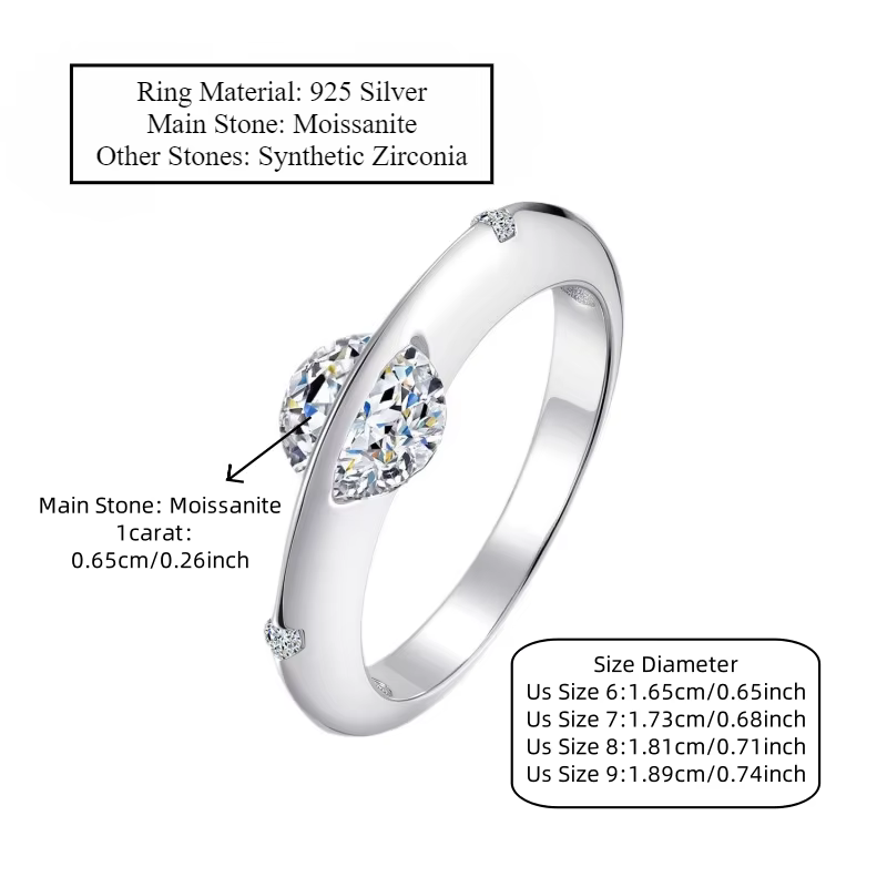 Bague en argent 925 avec moissanite de 1 carat et motif étoile rotative pour hommes et femmes.