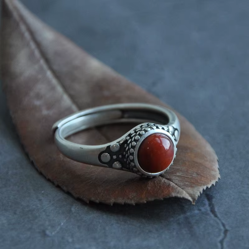 Buyee 925 bague ethnique en argent Sterling doigt rond Agate doux anneau ouvert pour femme excellent