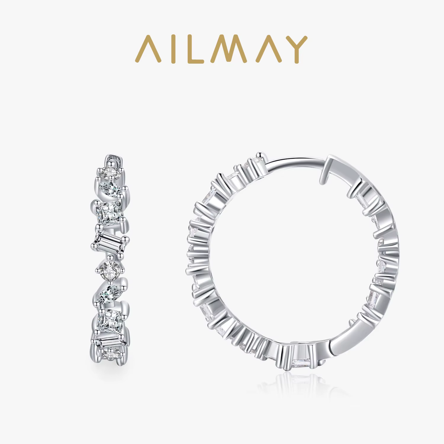 Ailmay – boucles d'oreilles en Zircon transparent pour femmes, Design géométrique irrégulier fin, cl