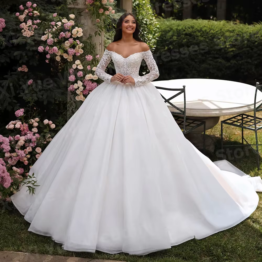 Luxueux une ligne femmes hors De l'épaule robes De mariée Vestido De Novia dentelle Appliques robes 