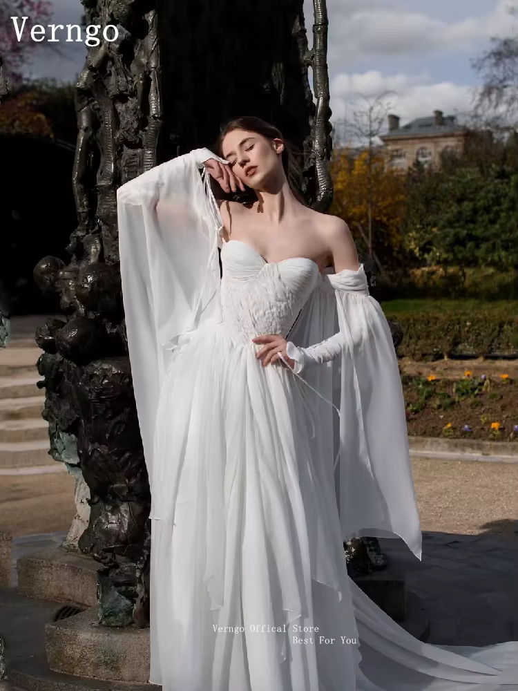 Verngo – robe de mariée royale en mousseline de soie, style boho, épaules dénudées, ligne A, robes d