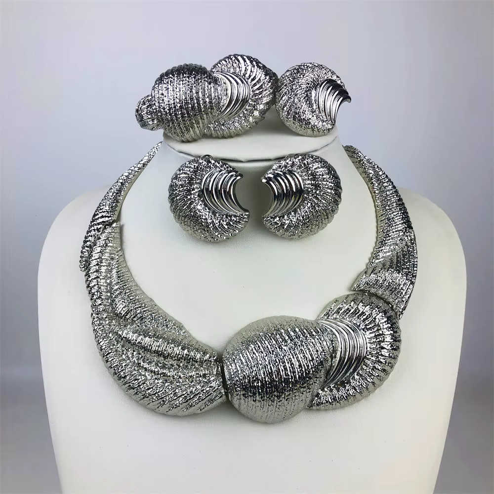ESALE 4 pièces femmes ensemble de bijoux Dubai argent plaqué collier chaîne Bracelet boucle d'oreill