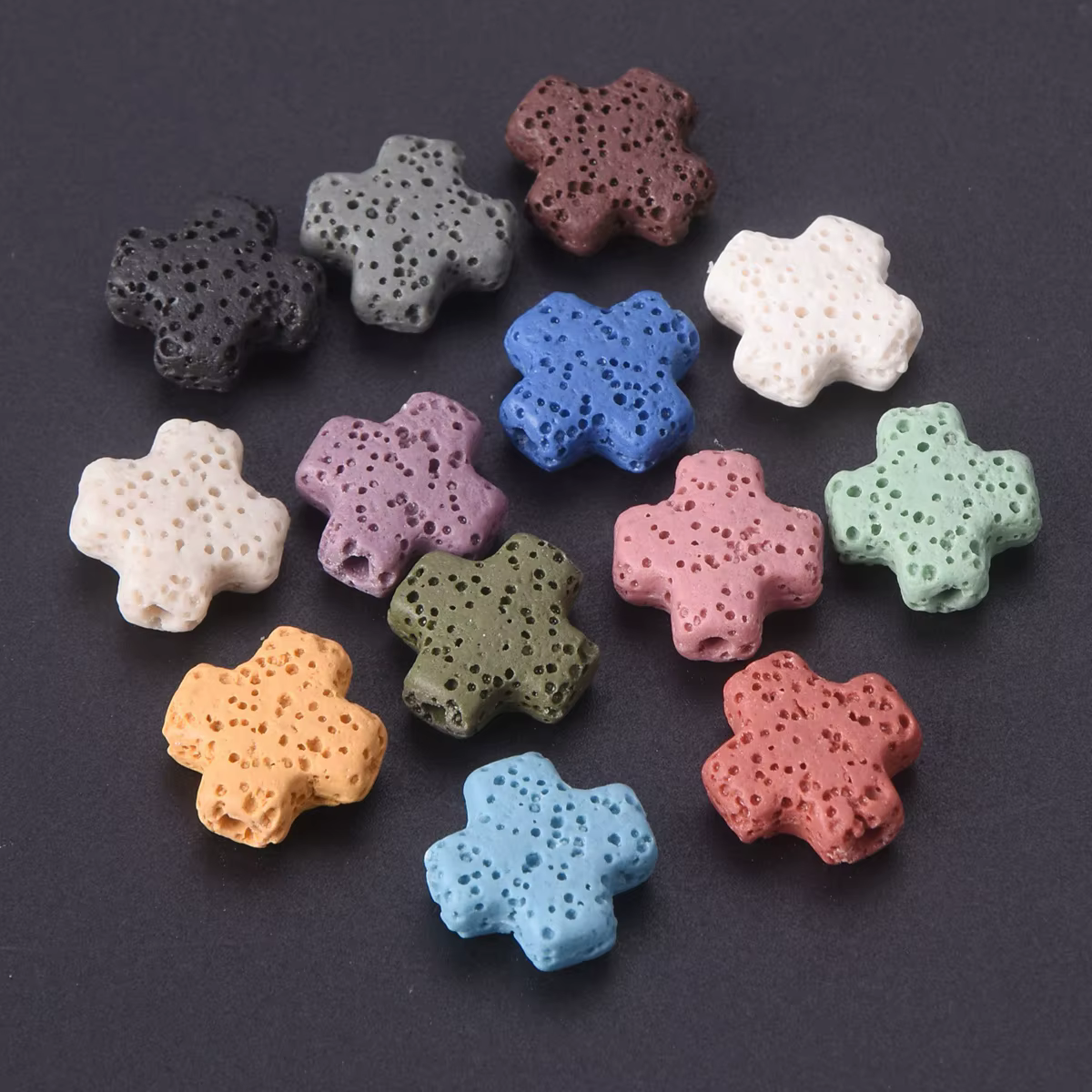 Pierre de lave 10 pièces de perles amples en forme de croix de 14mm pour la fabrication de bijoux, r