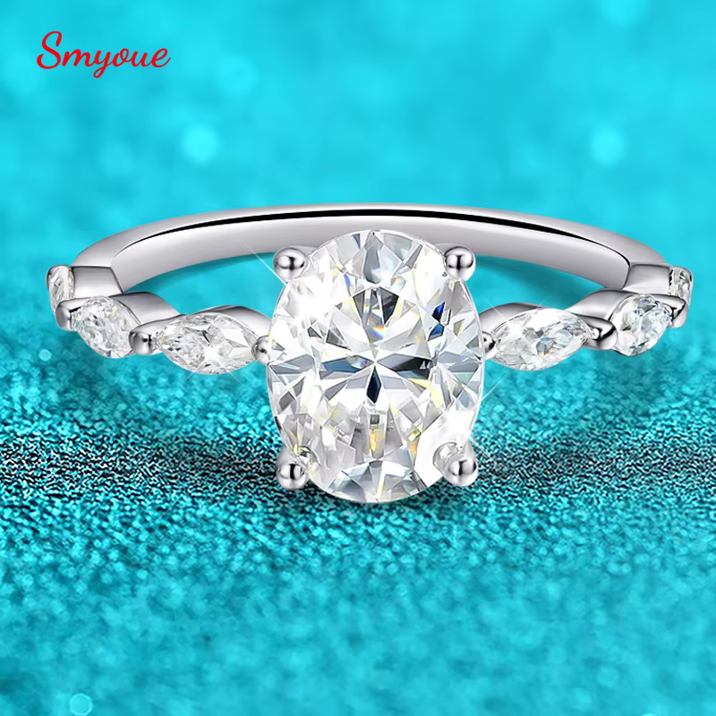 Smyoue 1CT 2CT coupe ovale pleine Moissanite bague de mariage pour les femmes mariée promesse bande 