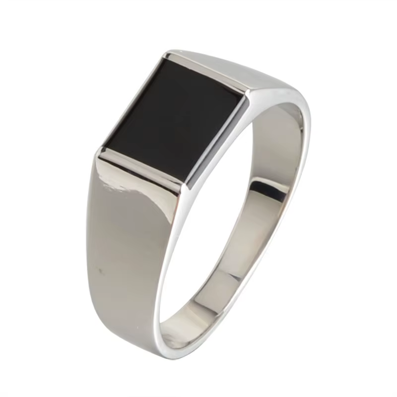 Keisha Lena 2025 bague rectangulaire en pierre d'agate noire en acier inoxydable 316L pour homme bij