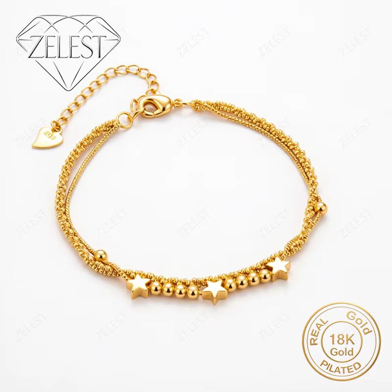 Bracelet en argent sterling 925 plaqué or 18 carats avec de magnifiques perles en forme d'étoile, 8 
