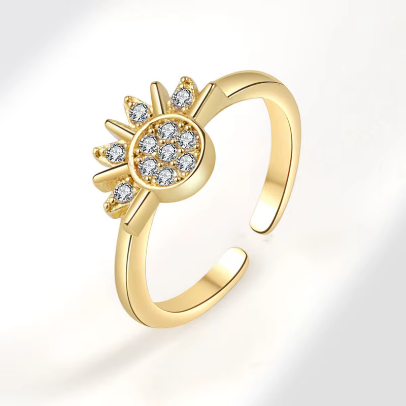 YILUOCD-Bague Ouverte Soleil et Lune pour Femme et Fille, Anneau de oral auchement Réglable, Bijoux 