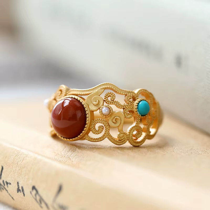 Bague en émail rétro chinois en argent incrusté de jade Hetian pour femme, artisanat aventureux uniq