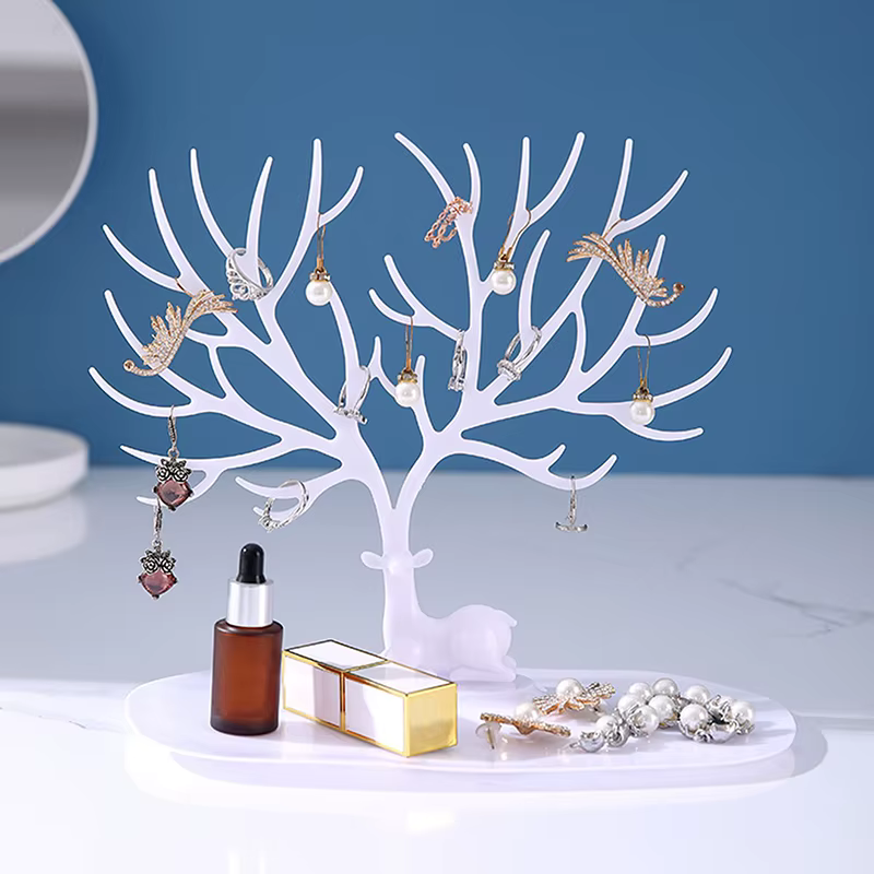 Présentoir à bijoux, support pour boucles d'oreilles, colliers et bagues, plateau de rangement en fo