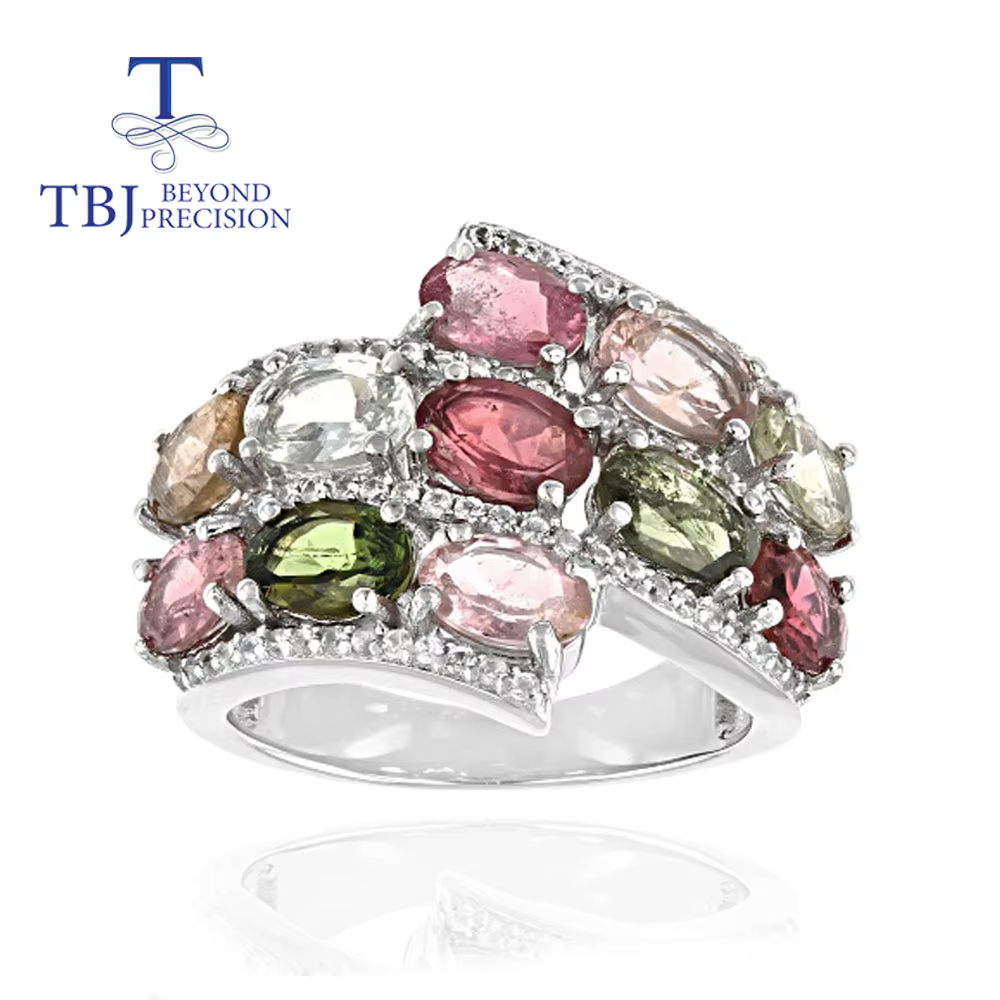 Bague en tourmaline multicolore pour femme, argent sterling 925, pierres précieuses naturelles, bijo