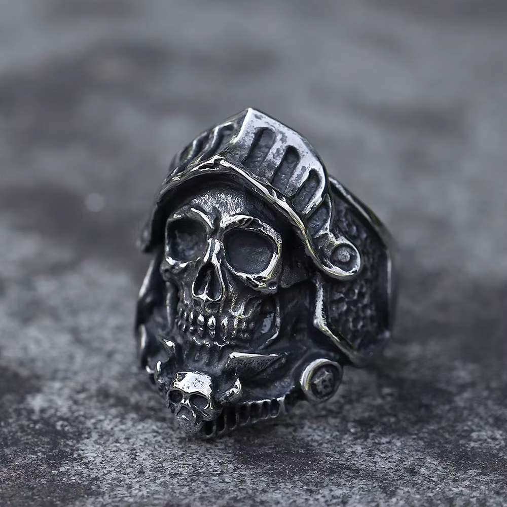 Bague de motard en acier inoxydable pour hommes, matiques de crâne de calvarium pour adolescents, go