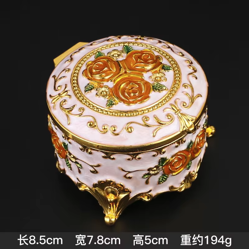 Boîte à bijoux ronde en émail style vintage européen pour coiffeuse, boîte de rangement en métal