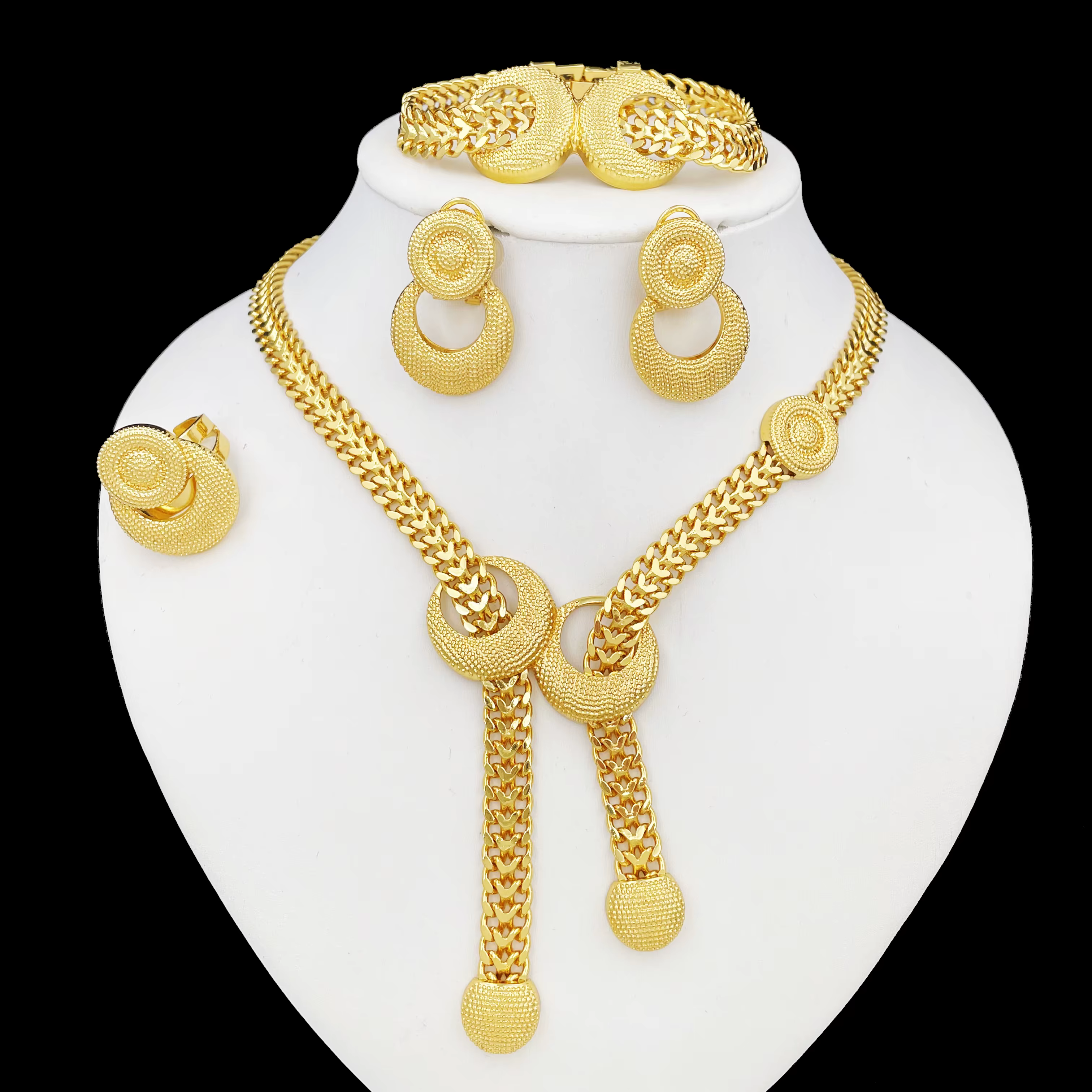 Ensemble de bijoux couleur or dubaï pour femmes, Design classique avec nœud, collier plaqué or 18 ca