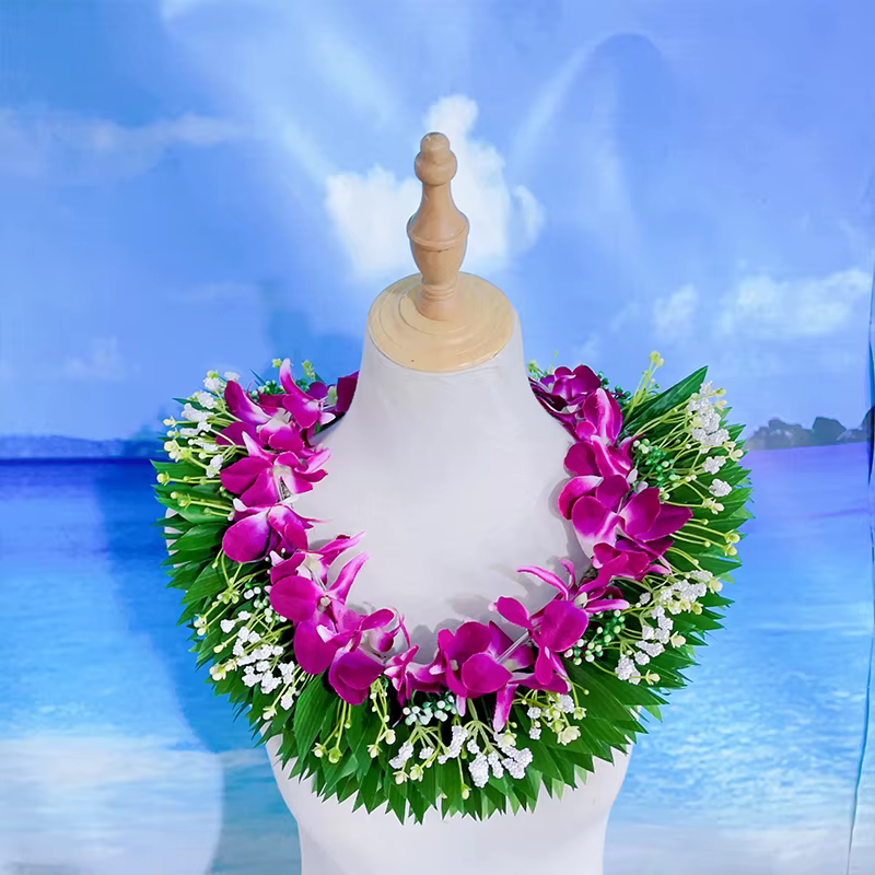 Orchidée Romantique avec Cuir oral elu Tongan Lei, Fleur de Luxe, Hawaii Leis Hula, Spectacle de bre