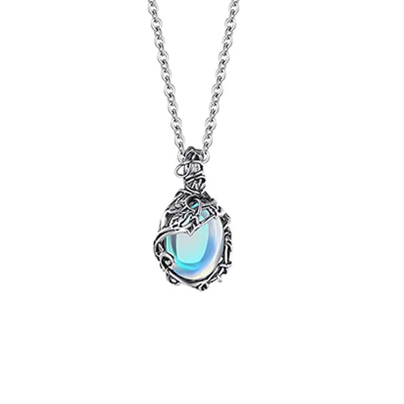Collier avec pendentif en cristal de verre aurore bleu pour femmes, feuilles de personnalité exquise