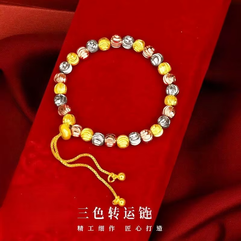 Bracelet de perles porte-bonheur en or galvanisé 24 carats pour femme, cadeau de bijoux, trois docum