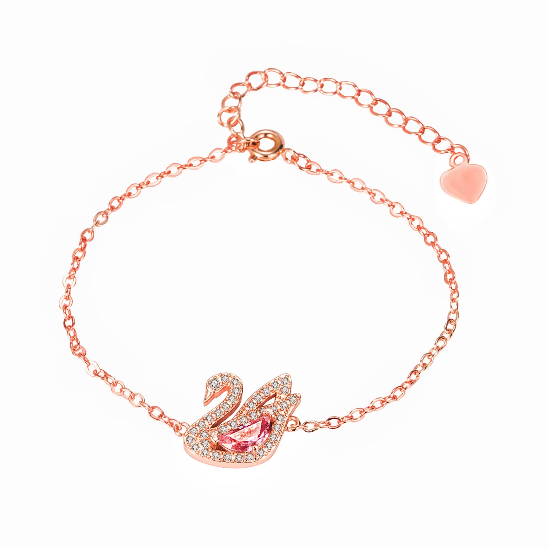 Ensemble élégant bracelet et bague Cygne en argent plaqué or blanc et or rose, cadeau pour femme, te
