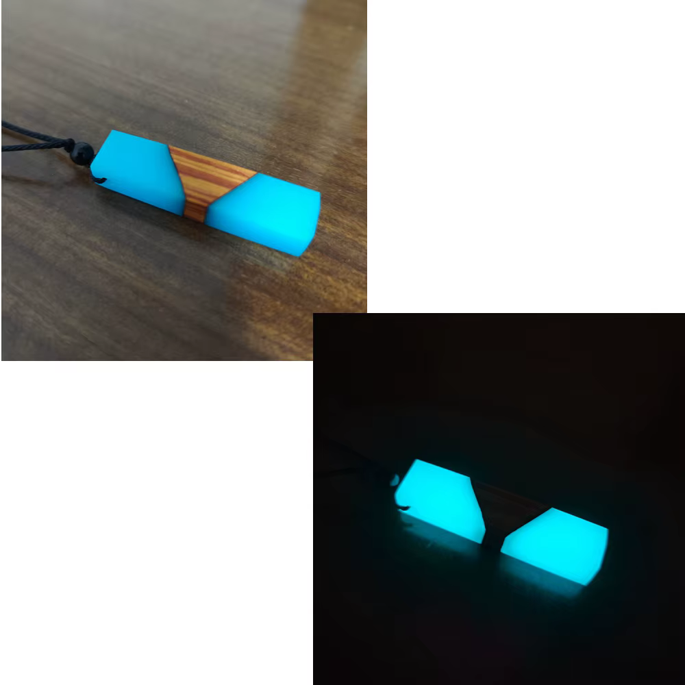 Collier pendentif en résine de bois qui brille dans le noir, bijoux cadeau ABB003