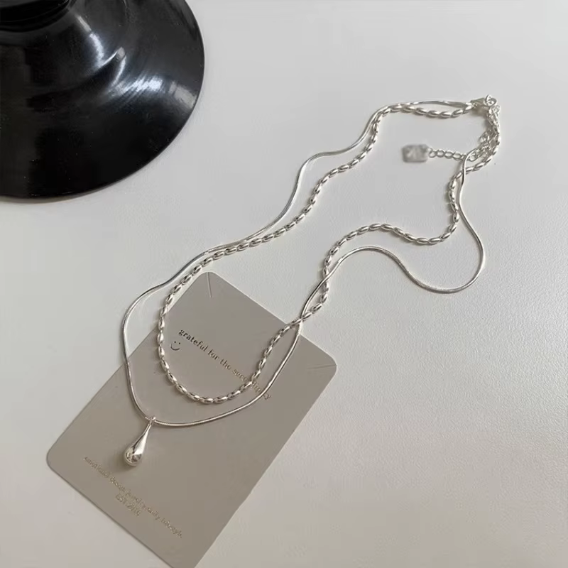 Collier avec pendentif goutte en argent Sterling 925 pour femmes, Design Simple, Double chaîne, bijo