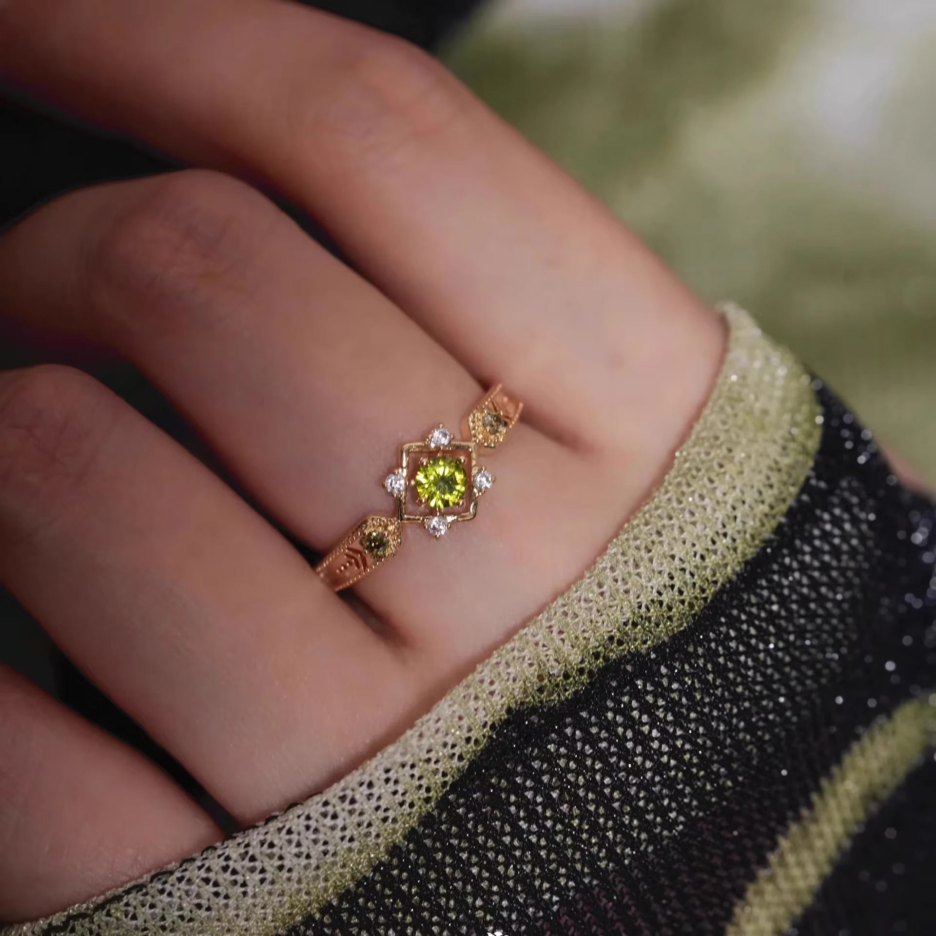 Bague série vert Olive romantique et exquise, bijoux de fiançailles réglables, rétro léger, luxe inc