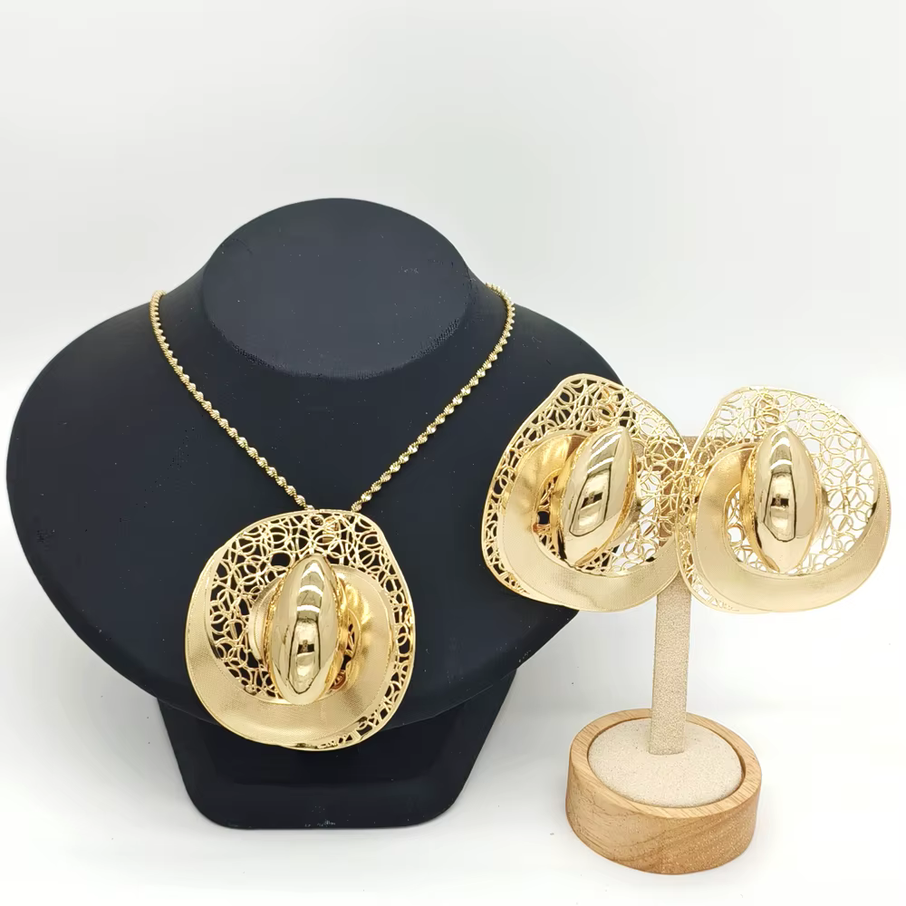 Ensemble de bijoux plaqué or 18 carats de Dubaï, collier et boucles d'oreilles, design géométrique i