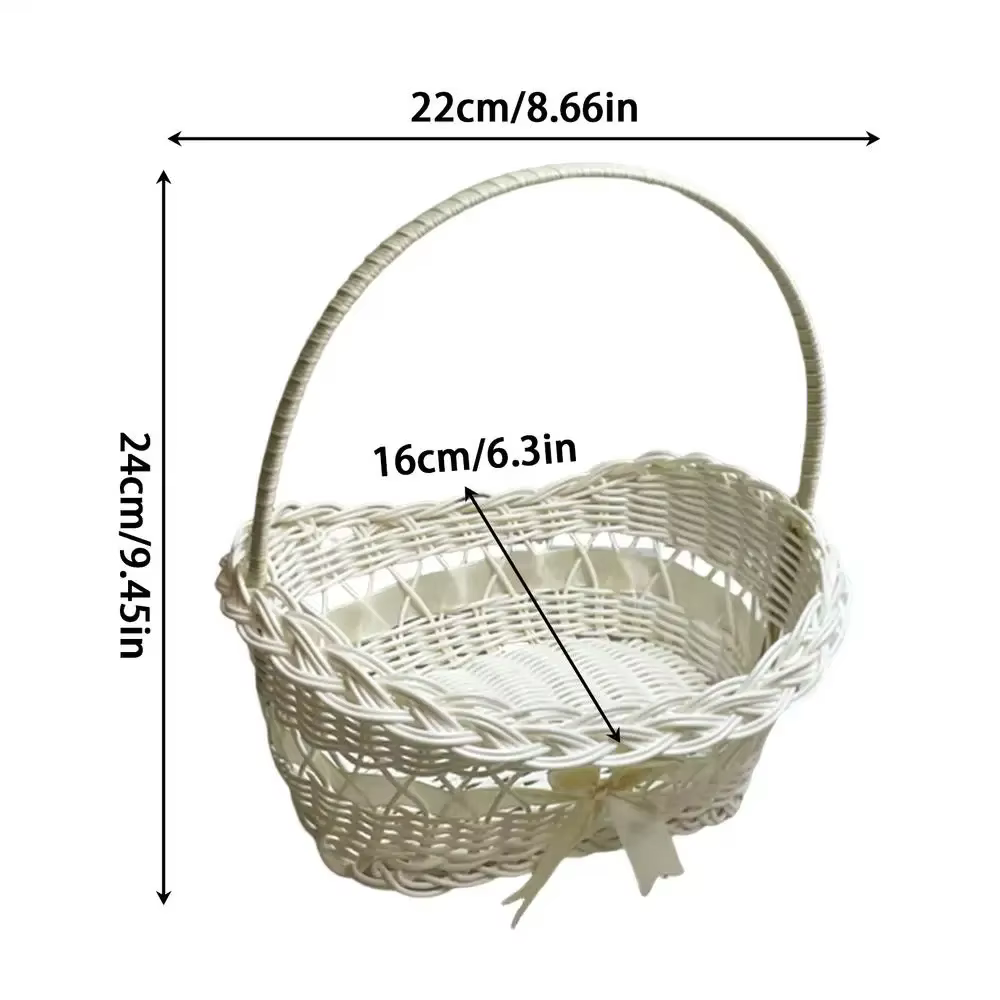 Panier de demoiselle d'honneur en osier blanc, panier de mariée tressé à la main avec nœud en ruban,