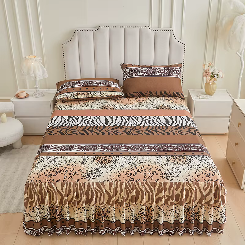 Ensemble de 3 pièces de jupe de lit de Style Floral et taie d'oreiller, couvre-lit à volants, couvre