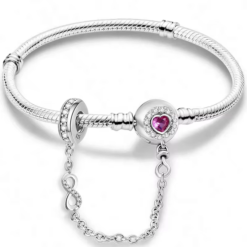 Bracelet en argent sterling 925 personnalisé, simple, en forme de cœur, à griffes, pour la fabricati