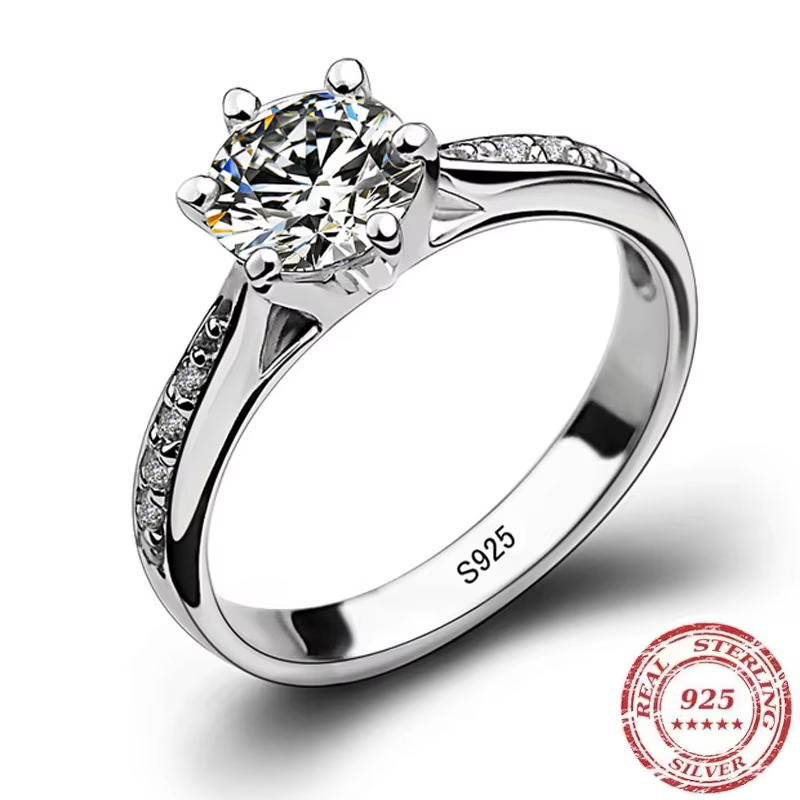 Bague classique de luxe en argent Sterling 925 pour femmes, bijoux à Six griffes, simple, diamant 70