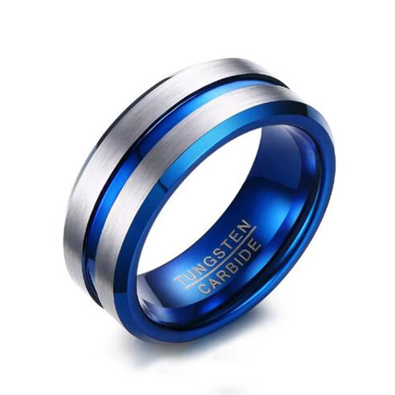 Tigrade-Bague en Carbure de Tungstène pour Homme et Femme, Unisexe, Argent, Document, Ligne Bleue, A